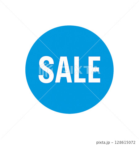 セールを強調する青色ポップアイコン、青い円形のSALEマーク、シンプルで目立つセール表示 セールを強調する青色ポップアイコン、青い円形のSALEマーク、シンプルで目立つセール表示 128615072