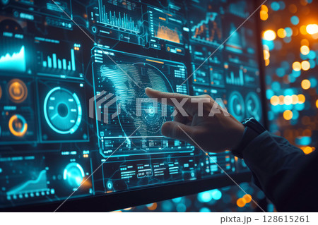 A hacker cyber criminal illegally watches person during cyberattack AI Generative 128615261