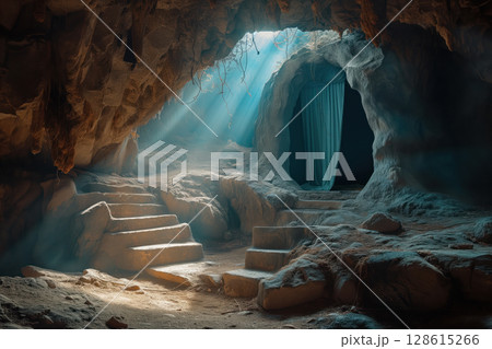 There is no sign life in tomb cave, as symbol of Christ's resurrection AI Generative 128615266