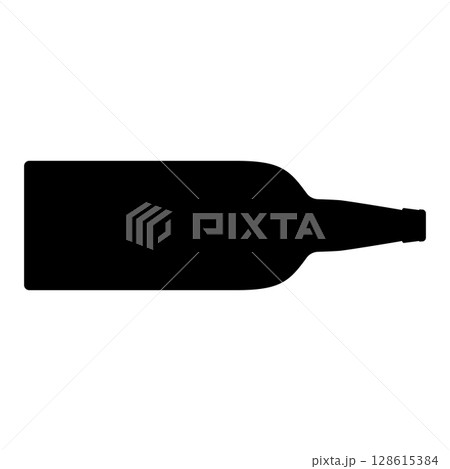 Big beer bottle lying on it's side. Horizontal position. Vector illustration. Black silhouette on white background. Big beer bottle lying on it's side. Horizontal position. Vector illustration. Black silhouette on white background. 128615384