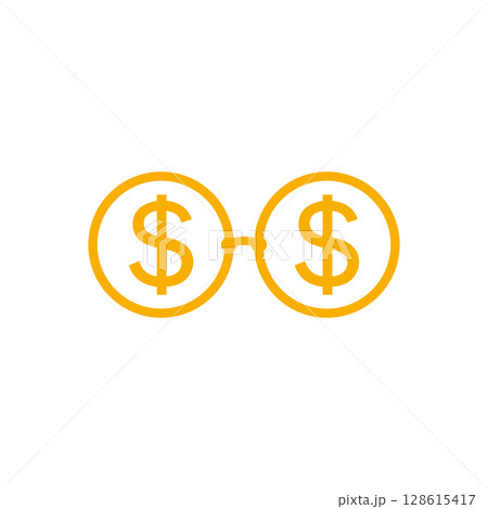 Gold glasses with dollar symbol. Vector sign icon illustration. 128615417