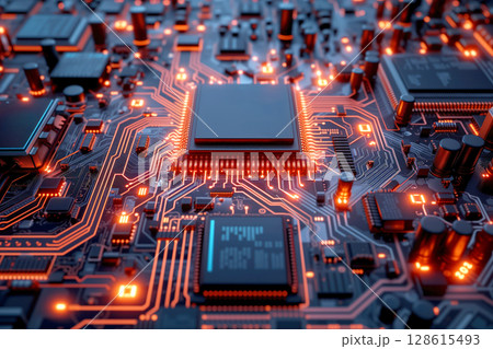 PC motherboard chipboard circuit for central computing technology Generative AI 128615493