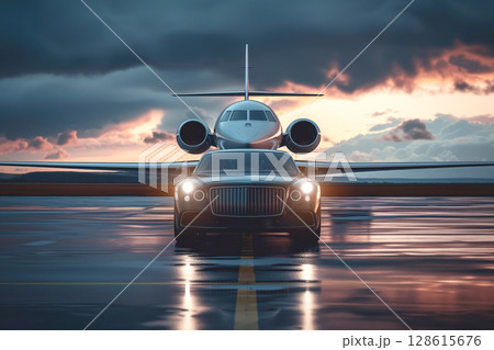 Transfer service between airplanes a luxury cars at international airports in business class Generative AI Transfer service between airplanes a luxury cars at international airports in business class Generative AI 128615676