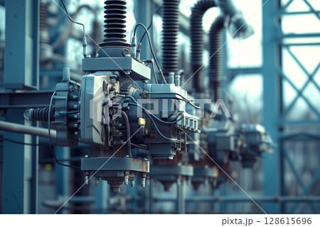 Electrification of high voltage substations with switchgear transmission transformers AI Generative 128615696