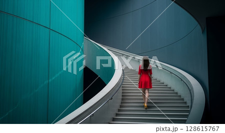 階段を登る女性 128615767