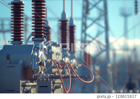 Electric substation with switchgear transmission transformers AI Generative 128615817