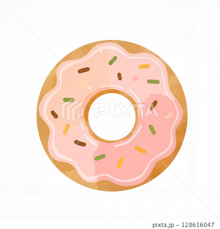 Colorful donut with pastel icing on a white background, sweet delight 128616047