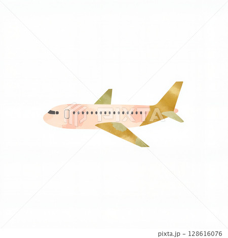 Pastel airplane illustration on white background, travel aesthetics 128616076