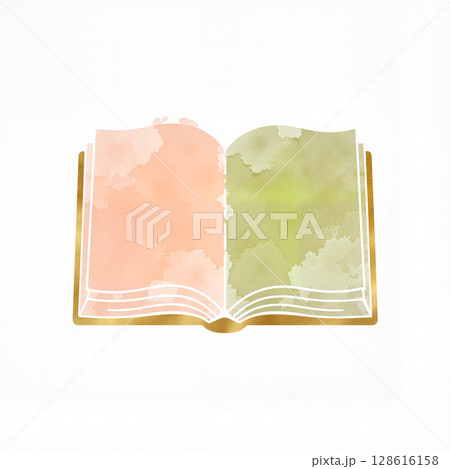 Pastel-colored open book with gold and olive accents, creativity inspiration 128616158