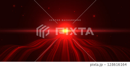 Futuristic technology wave red lines on dark red background. 128616164