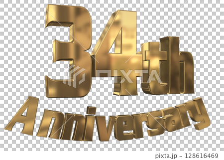 3DCG文字「34th Anniversary/34周年マークキラキラ」 128616469