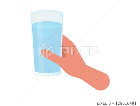Hand holding glass of water isolated on white background 128616491