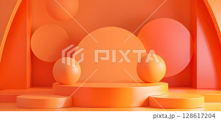 Circle Stage: Orange Podium Background with Circular Design, Podium Circles: Orange Background with Circular Patterns-Ai-generated 128617204