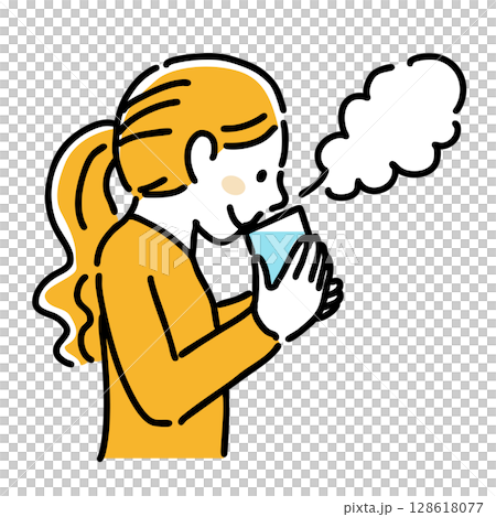A woman drinking a hot drink Simple illustration A woman drinking a hot drink Simple illustration 128618077