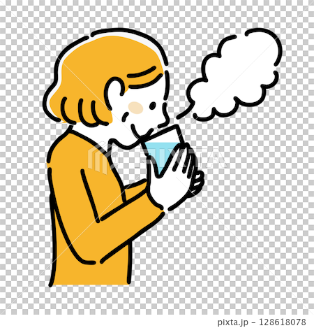 A woman drinking a hot drink Simple illustration 128618078