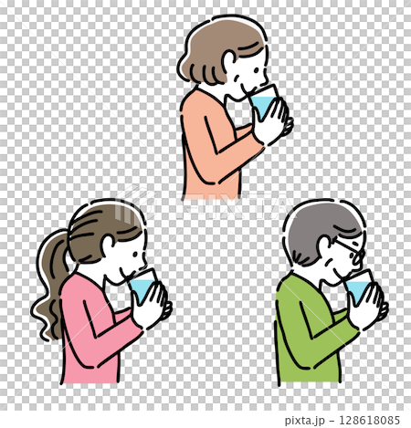 男人和女人喝水 簡單插圖 多個 128618085