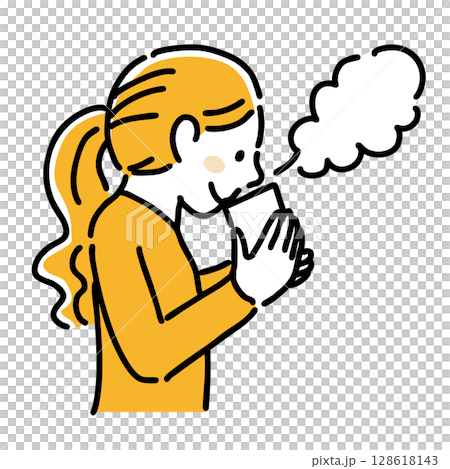 一位女士喝熱飲的簡單插圖 128618143
