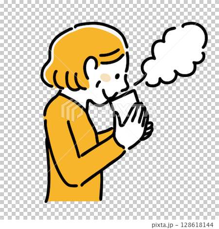 A woman drinking a hot drink Simple illustration 128618144