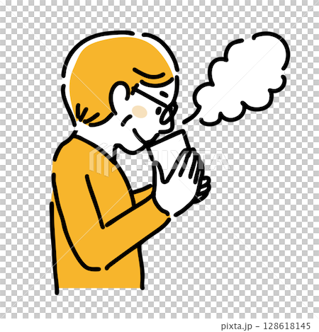 A man drinking a hot drink - simple illustration 128618145