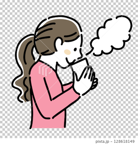 一位女士喝熱飲的簡單插圖 128618149