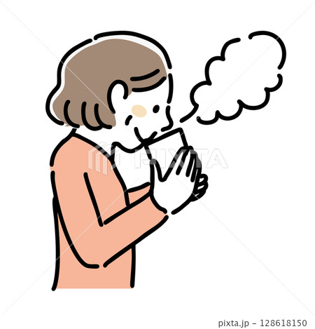 温かい飲み物を飲む女性 シンプルなイラスト 温かい飲み物を飲む女性 シンプルなイラスト 128618150