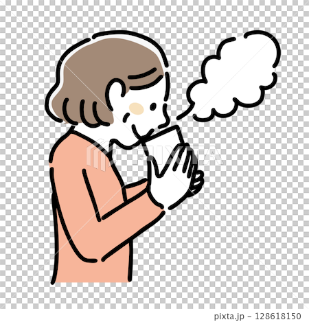 温かい飲み物を飲む女性 シンプルなイラスト 温かい飲み物を飲む女性 シンプルなイラスト 128618150