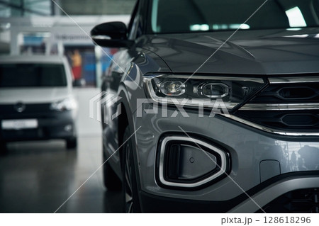 Close up view of modern black car that is parked 128618296