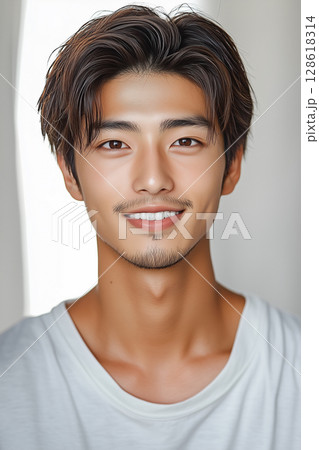 笑顔の若いイケメンの日本人男性 笑顔の若いイケメンの日本人男性 128618314