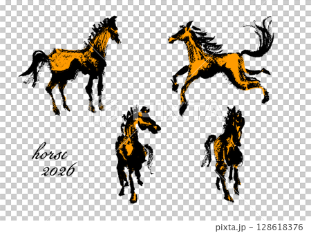 A set of brush-drawn horses / Vector material perfect for New Year's cards, etc. A set of brush-drawn horses / Vector material perfect for New Year's cards, etc. 128618376