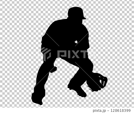 野球守備プレイの人物シルエットイラスト素材 野球守備プレイの人物シルエットイラスト素材 128618399