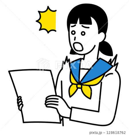 書類を見て驚く女子学生 書類を見て驚く女子学生 128618762