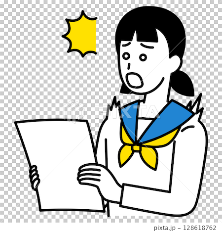 書類を見て驚く女子学生 書類を見て驚く女子学生 128618762