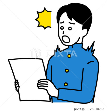 書類を見て驚く男子学生 128618763