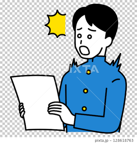書類を見て驚く男子学生 128618763
