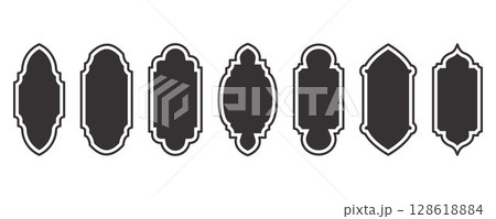 Islamic shapes Ramadan window frame design. Turkish and Indian vector ornament. Arabic door arch. Oriental architecture elements Islamic shapes Ramadan window frame design. Turkish and Indian vector ornament. Arabic door arch. Oriental architecture elements 128618884