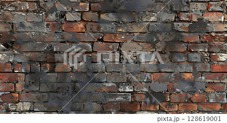 Weathered Elegance: Aged Bricks Background with Character, Vintage Brickwork: Stained and Aged Background for Texture-Ai-generated 128619001