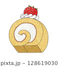 苺とホイップが乗ったかわいいロールケーキの煽りイラスト 128619030