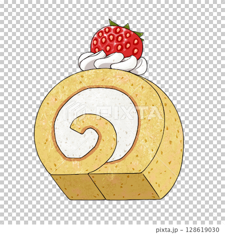 帶有草莓和奶油的可愛蛋糕卷的宣傳插圖 128619030