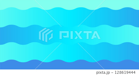 水色と青色のグラデーションが美しい波模様の背景素材イラスト　　　 128619444