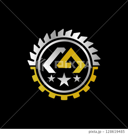Logo design graphic concept creative premium vector stock image top sell initial M or CA font with gear circular saw blade handmade mechanical service Logo design graphic concept creative premium vector stock image top sell initial M or CA font with gear circular saw blade handmade mechanical service 128619485