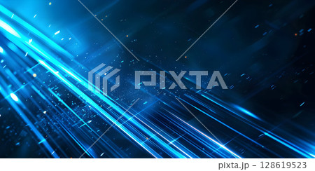 Azure Tracery: Glowing Blue Lines on a Dark Background, Electric Night: Illuminated Blue Lines Set Against Dark Backdrop, Midnight Luminescence: Glowing Blue Lines on Dark Background - Ai Generated 128619523