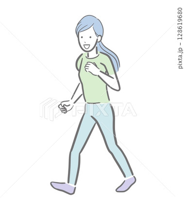 笑顔で小走りする女性の淡い色のイラスト 笑顔で小走りする女性の淡い色のイラスト 128619680