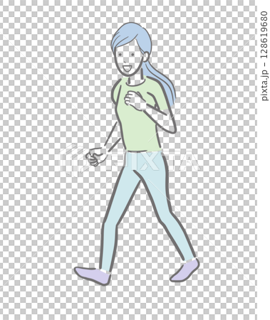 笑顔で小走りする女性の淡い色のイラスト 笑顔で小走りする女性の淡い色のイラスト 128619680
