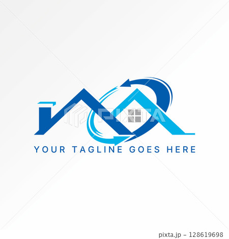 Logo design graphic concept creative premium vector stock image top sell simple 2 roof house add recycle cut swoosh renewable energy home development 128619698