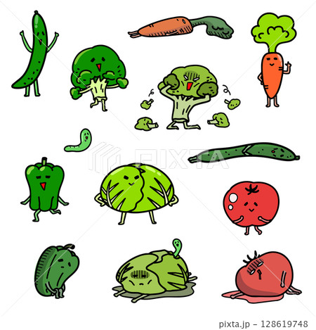 喜んだり落ち込んだりしている野菜のキャラクター 128619748