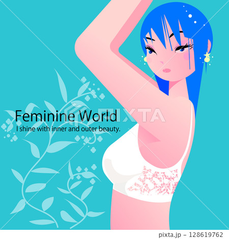 レースのブラをつける可愛い女性 128619762