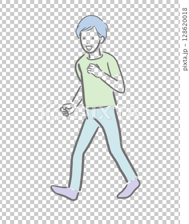 半袖Tシャツで笑顔で小走りする男性の淡い色のイラスト 半袖Tシャツで笑顔で小走りする男性の淡い色のイラスト 128620018
