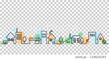 簡單的手繪線條彩色城市景觀插圖 128620265