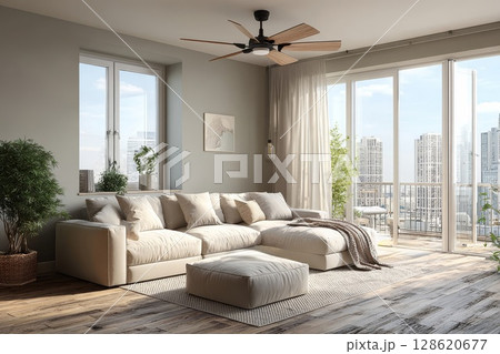 大きなソファのあるリビングルーム 128620677