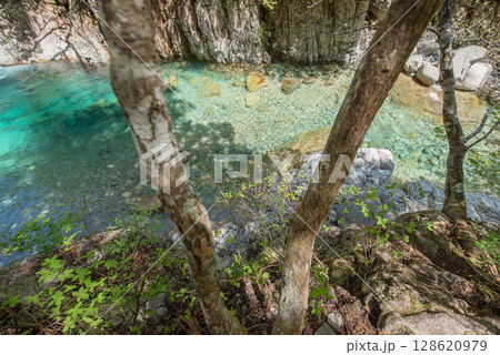 長野阿寺渓谷のトレッキング 128620979